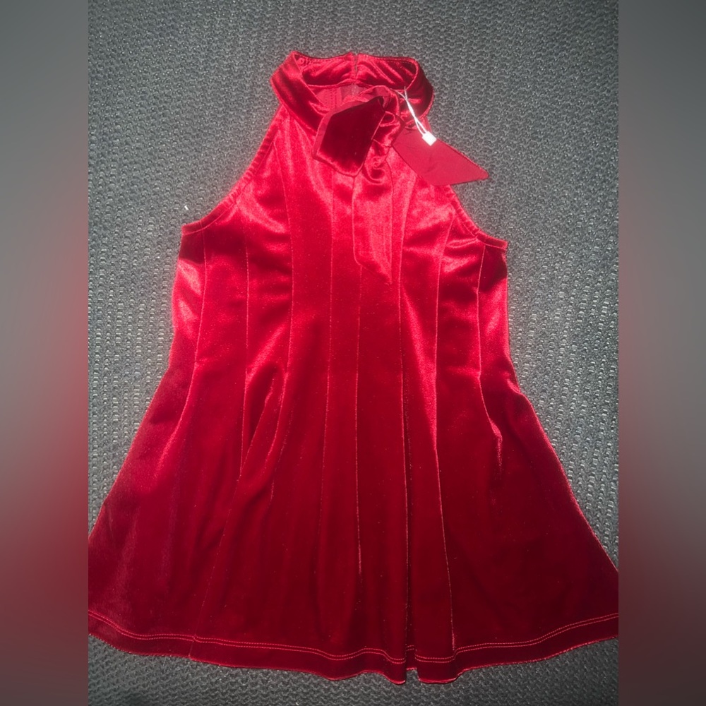 Sleeveless Halter Bow Neck Velvet Fit-and-Flare Red Dress